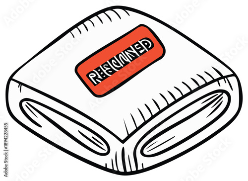 Illustration of a soft object with a label reading "Resigned"
