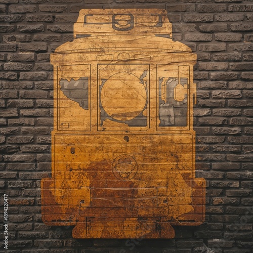 Wooden Train Art Hangs on a Brick Wall in an Indoor Space During Daytime