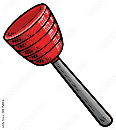 Vibrant red and grey cartoon plunger illustration for plumbing or cleaning