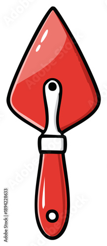 Red cartoon trowel with a white handle on a white background