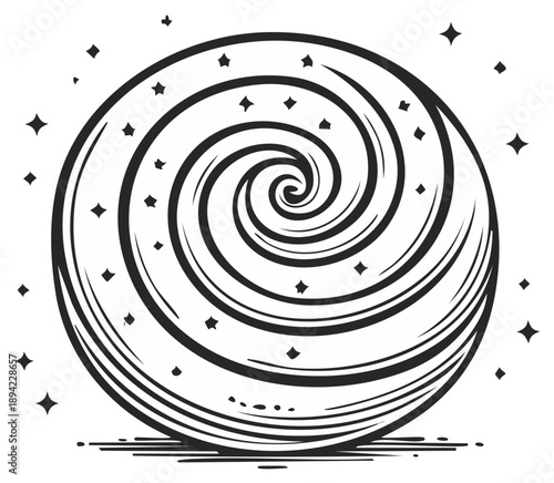 Mysterious swirling sphere with cosmic stars in a magical, mystical, and astrological illustration