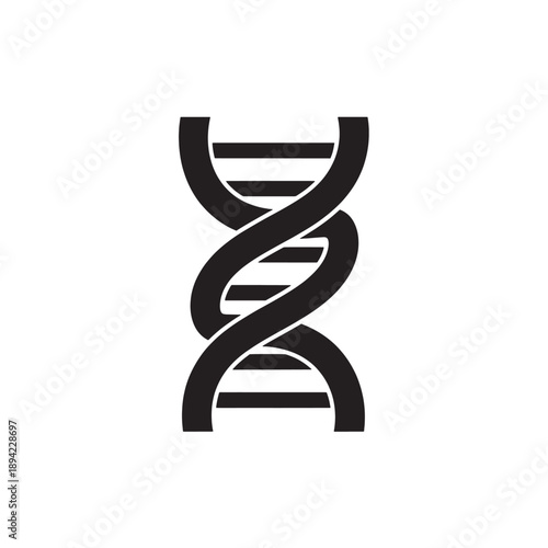 Black Solid DNA Helix Vector Icon for Genetics, Science, Biology and Medical Research