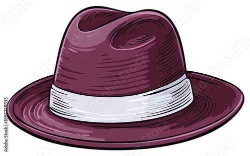 Stylized Fedora Hat with White Band, Vintage Gangster Style Illustration