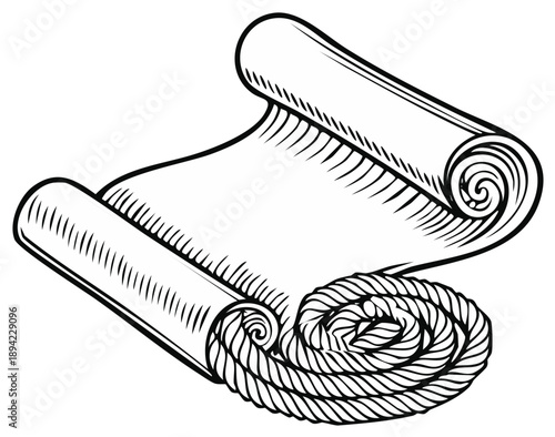 Illustration of Old Scroll with Winding Rope Border Antique Document