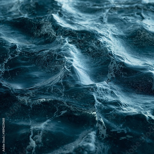 Water Bubbles Create Patterns in Deep Blue Water During Daytime With Sunlight...