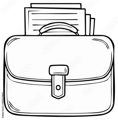 Hand drawn line art illustration of a professional briefcase full of important documents