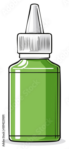 Green eye drop bottle with a white cap and dropper illustration