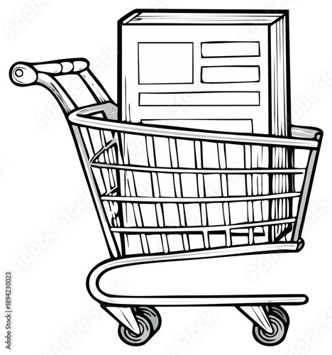Shopping Cart Filled with a Large Book or Magazine Package