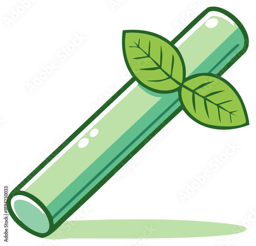 Green glass tube with three leaves illustration