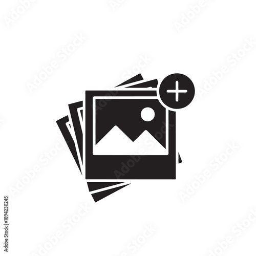 Add Image Icon Representing Photo Upload, Media Library Management, Content Creation, Gallery Add Function, Image Collection, Digital File Editing and Creative Design Concept