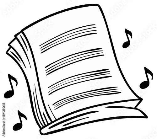 Sheet Music with Musical Notes Floating Around in a Stylized Drawing