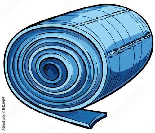 Blue rolled sleeping bag or camping mat cartoon vector illustration