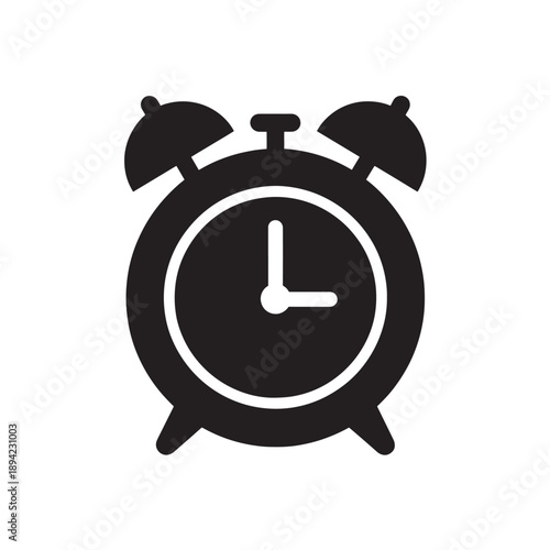 Alarm Clock Icon in Black Style Representing Time Management, Deadline Reminder, Productivity, Schedule Planning, Wake Up Alert, Business Time Control and Punctuality Concept