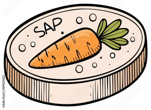Illustrated healthy vitamin supplement with a carrot and plant sap design