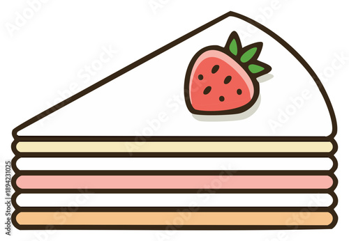 Strawberry Cake Slice with Creamy Layers Sweet Dessert Treat Food Illustration