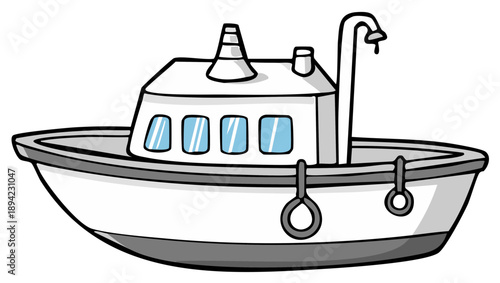 Cartoon Ship Illustration Isolated on White Background
