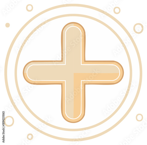 Minimalist cream plus sign symbol within a double circle icon for addition health and positive concepts