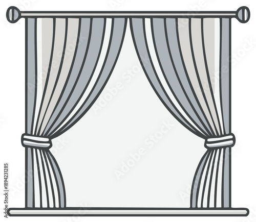 Window with Neutral Striped Curtains Illustration for Interior Design and Home Decor Concepts