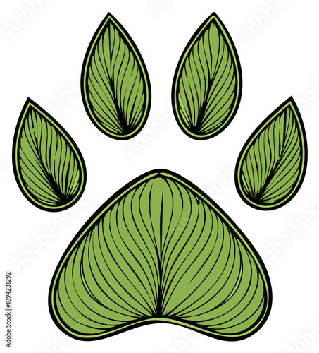 Green leaf paw print symbol representing nature and animal care concepts