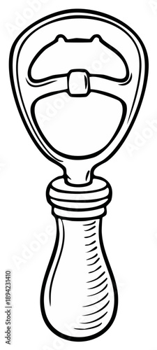 Vintage Bottle Opener Outline Illustration, Classic Bar Tool, Pub Essential Equipment, Beverage Opening Device