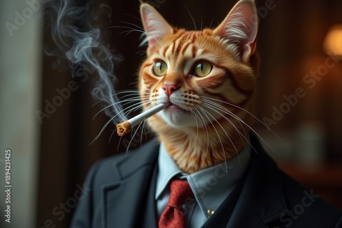 Suave Feline in Formal Attire Indulging in Moist Nicotine Tobacco Snus