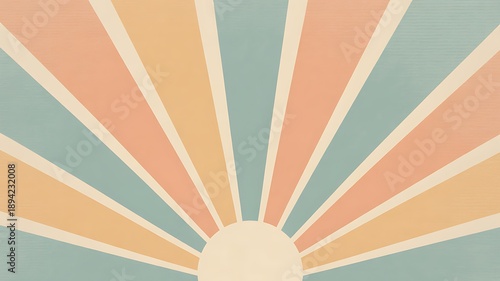 Retro style poster background with sunburst,
muted pastel tones (peach, mint, cream), subtle grain texture, vector illustration, ideal para anúncios, cartazes ou capas de livro