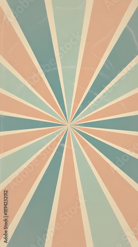 Retro style poster background with sunburst,
muted pastel tones (peach, mint, cream), subtle grain texture, vector illustration, ideal para anúncios, cartazes ou capas de livro