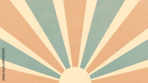 Retro style poster background with sunburst,
muted pastel tones (peach, mint, cream), subtle grain texture, vector illustration, ideal para anúncios, cartazes ou capas de livro