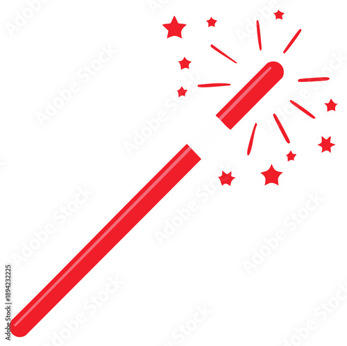 Red sparkler firework with stars and bursts of light, fun celebratory design