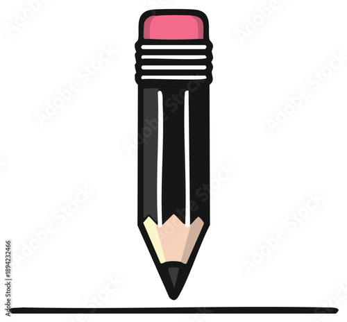 Black Pencil Drawing Straight Line with Pink Eraser Top