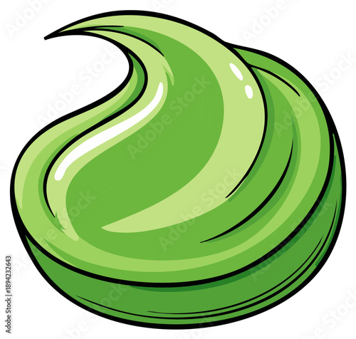 Swirl of Green Paste with Glossy Highlights, Food Illustration, Appetizing Edible Paste, Green Creamy Glossy Paste