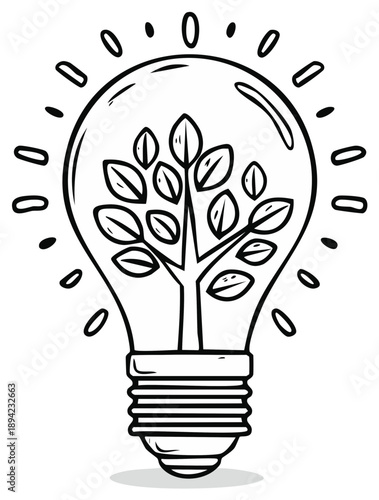 Light bulb with growing tree inside symbolizing green ideas and eco innovation