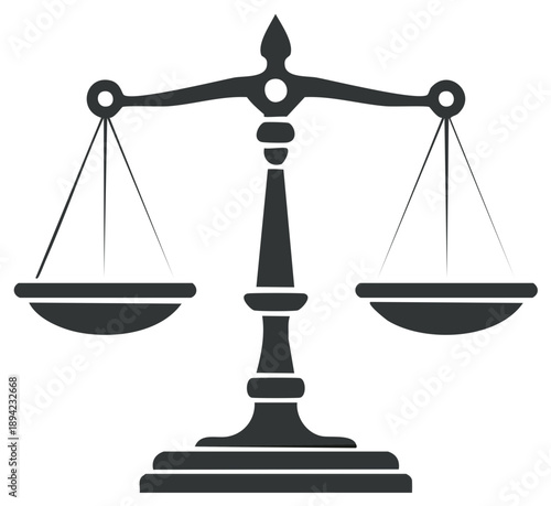 Silhouette of a symmetrical balance scale, symbolizing justice and legal proceedings.