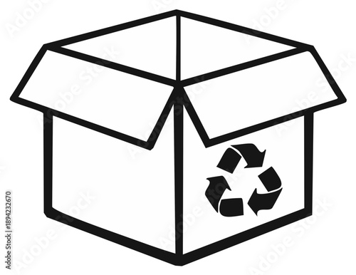 Open Cardboard Box with Recycling Symbol Represents Sustainability
