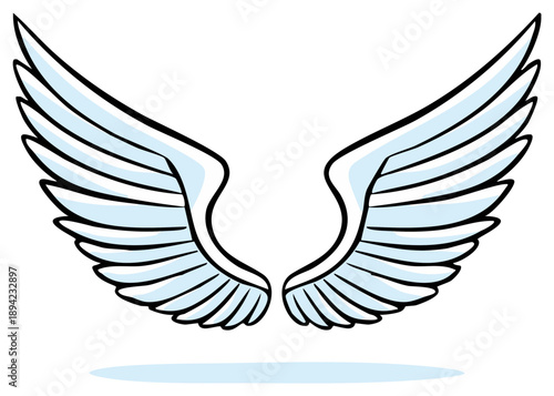 Feathered Angel Wings Artwork Illustration, Cartoonist Style, Flight Symbolism, Spirituality