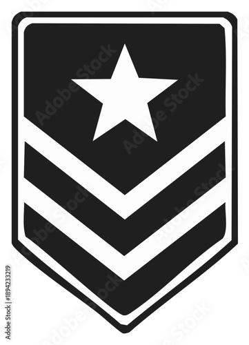 Military Rank Insignia Shield Shape with Star and Chevrons Symbol