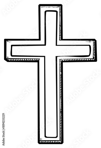 Simple Hand Drawn Christian Cross Symbol Outline with Shading