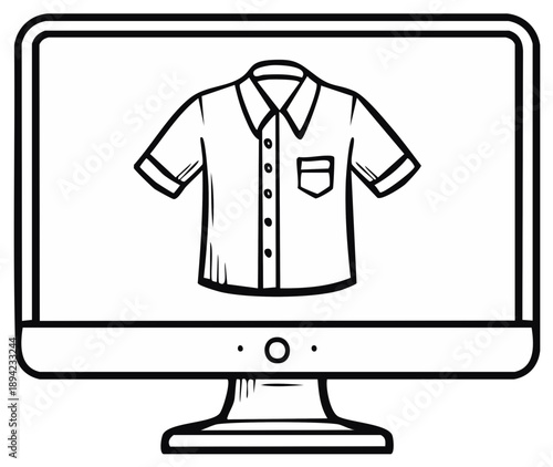 Online shopping concept with shirt illustration on computer screen