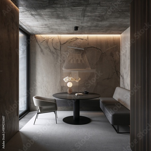 Cozy Seating Area in a Modern Cafe With Curved Architecture and Simple Decor