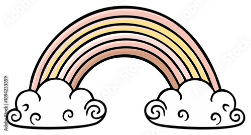 Whimsical Hand Drawn Rainbow Arches Over Clouds in Soft Pastel Colors