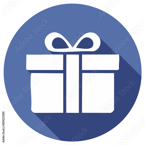 Gift Box Icon on Blue Circle for Holiday Events and Present Celebrations