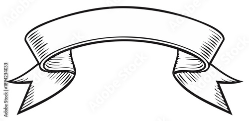 Elegant Black and White Sketched Banner with Decorative Ribbon Detail, Empty space for adding text.