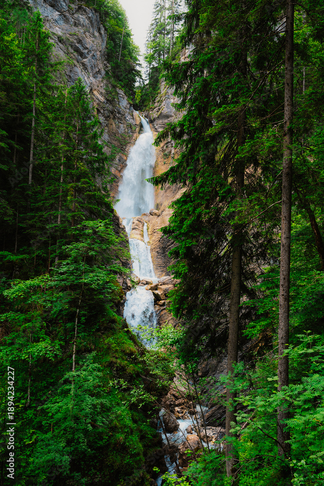 Obraz premium Spodnji Martuljški slap or Martuljski waterfall in Gorenjska, near Kranjska Gora in Slovenia