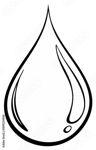 Stylized Water Droplet Illustration, Single Graphic Element, Black Outline, Clean Design