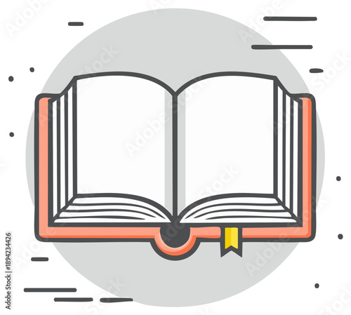 Vector icon of an open hardcover book with blank pages for an education or learning concept