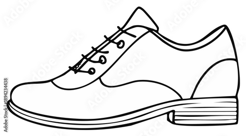 Elegant men's wingtip shoe, showcasing its detailed outline with shoelaces in a clean black and white drawing style.