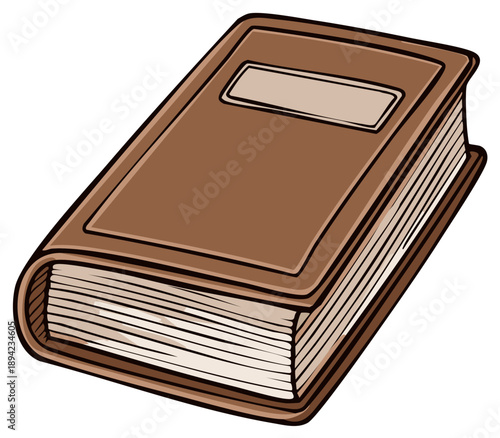 Brown hardcover book illustration with blank title plate cartoon style education and knowledge concept