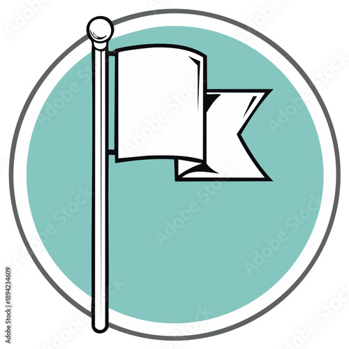 Vector illustration of a simple flag on a pole, graphic icon representing achievements and success, white flag on teal background