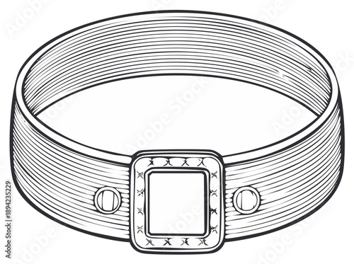 Detailed Line Art Illustration of a Classic Bracelet with Decorative Clasp and Rivets