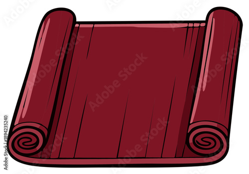 Rolled dark red yoga mat with folded edges and textured surface